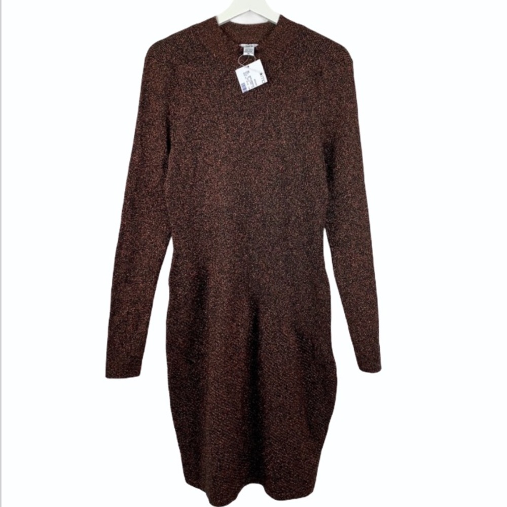 NWT Bar lll Metallic Long Sleeve Midi Dress XL